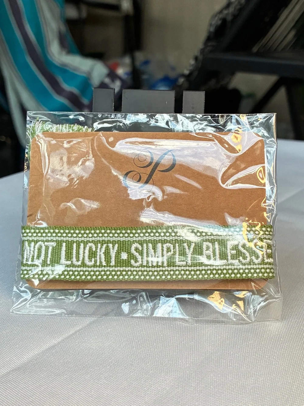 Plunder Design "Not Lucky Simply Blessed" Woven Bracelet Olive Green NIP - Picture 5 of 6